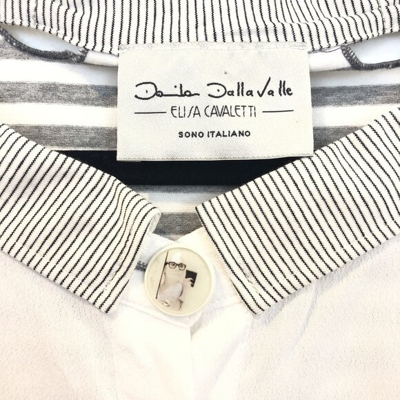 Elisa Cavaletti Striped Button-Down Shirt Unique Collar Button Size M White Grey - Picture 9 of 11